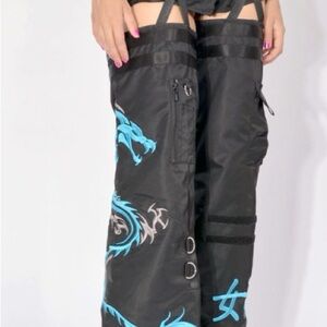 Black Pants with Blue Dragon Embroidery